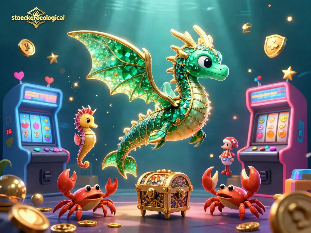 Experience a magical gaming adventure with stoeckerecological's sea dragon and treasure in a vibrant casino setting.